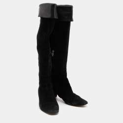 Pre Owned Gianvito Rossi Black Suede and Leather Knee Length Boots Size 38.5