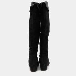 Pre Owned Gianvito Rossi Black Suede and Leather Knee Length Boots Size 38.5