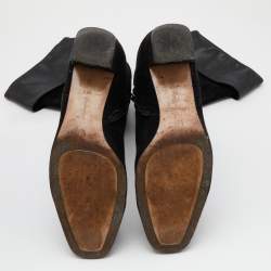 Pre Owned Gianvito Rossi Black Suede and Leather Knee Length Boots Size 38.5