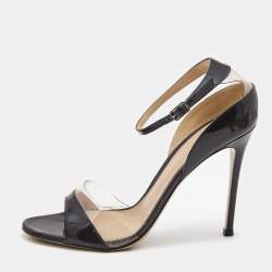 Pre Owned Gianvito Rossi Black Patent Leather and PVC Natalie Ankle Strap Sandals Size 39