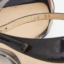 Pre Owned Gianvito Rossi Black Patent Leather and PVC Natalie Ankle Strap Sandals Size 39