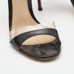 Pre Owned Gianvito Rossi Black Patent Leather and PVC Natalie Ankle Strap Sandals Size 39