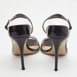 Pre Owned Gianvito Rossi Black Patent Leather and PVC Natalie Ankle Strap Sandals Size 39