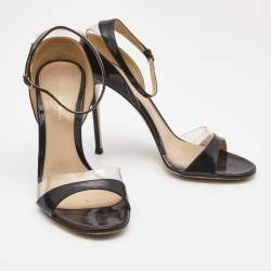 Pre Owned Gianvito Rossi Black Patent Leather and PVC Natalie Ankle Strap Sandals Size 39