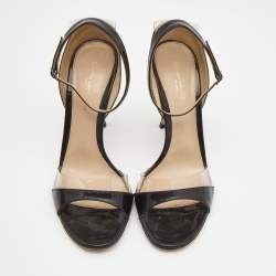 Pre Owned Gianvito Rossi Black Patent Leather and PVC Natalie Ankle Strap Sandals Size 39