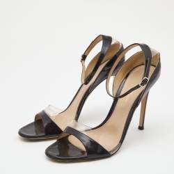 Pre Owned Gianvito Rossi Black Patent Leather and PVC Natalie Ankle Strap Sandals Size 39