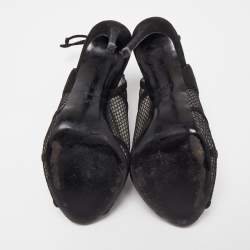 Gianvito Rossi Black Suede and Mesh Peep Toe Ankle Sandals Size 37.5