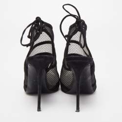 Gianvito Rossi Black Suede and Mesh Peep Toe Ankle Sandals Size 37.5