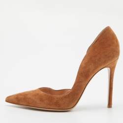 Pre Owned Gianvito Rossi Tan Suede Pointed Toe D'orsay Pumps Size 38