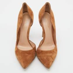 Pre Owned Gianvito Rossi Tan Suede Pointed Toe D'orsay Pumps Size 38