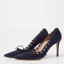 Pre Owned Gianvito Rossi Blue Suede Lace Bow Pointed Toe Pumps Size 39
