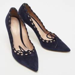 Pre Owned Gianvito Rossi Blue Suede Lace Bow Pointed Toe Pumps Size 39