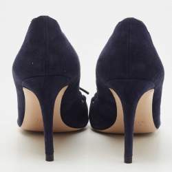 Pre Owned Gianvito Rossi Blue Suede Lace Bow Pointed Toe Pumps Size 39