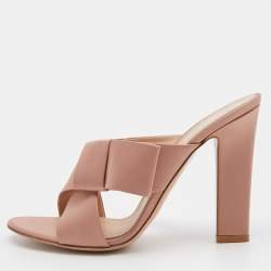 Pre Owned Gianvito Rossi Beige Satin Bow Open Toe Mules Size 40