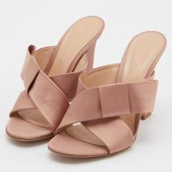 Pre Owned Gianvito Rossi Beige Satin Bow Open Toe Mules Size 40