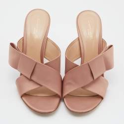 Pre Owned Gianvito Rossi Beige Satin Bow Open Toe Mules Size 40