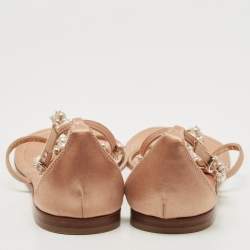 Pre Owned Gianvito Rossi Pink Satin Faux Pearl Embellished T-Strap Flat Sandals Size 38.5