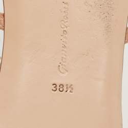 Pre Owned Gianvito Rossi Pink Satin Faux Pearl Embellished T-Strap Flat Sandals Size 38.5