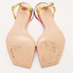 Pre Owned Gianvito Rossi Pink/Gold Foil Leather Ribbon Stiletto Ankle Strap Sandals Size 39