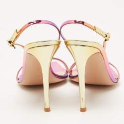 Pre Owned Gianvito Rossi Pink/Gold Foil Leather Ribbon Stiletto Ankle Strap Sandals Size 39