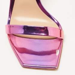 Pre Owned Gianvito Rossi Pink/Gold Foil Leather Ribbon Stiletto Ankle Strap Sandals Size 39