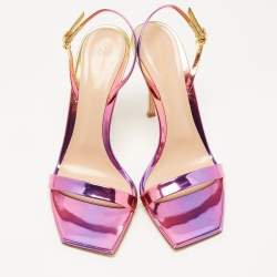 Pre Owned Gianvito Rossi Pink/Gold Foil Leather Ribbon Stiletto Ankle Strap Sandals Size 39