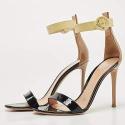 Pre Owned Gianvito Rossi Black Leather Portofino Ankle Cuff Sandals Size 39