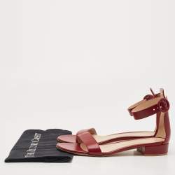 Pre Owned Gianvito Rossi Burgundy Leather Portofino Ankle Cuff Flat Sandals Size 39