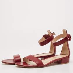 Pre Owned Gianvito Rossi Burgundy Leather Portofino Ankle Cuff Flat Sandals Size 39