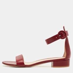 Pre Owned Gianvito Rossi Burgundy Leather Portofino Ankle Cuff Flat Sandals Size 39