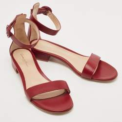 Pre Owned Gianvito Rossi Burgundy Leather Portofino Ankle Cuff Flat Sandals Size 39