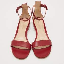 Pre Owned Gianvito Rossi Burgundy Leather Portofino Ankle Cuff Flat Sandals Size 39