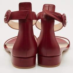 Pre Owned Gianvito Rossi Burgundy Leather Portofino Ankle Cuff Flat Sandals Size 39