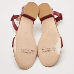 Pre Owned Gianvito Rossi Burgundy Leather Portofino Ankle Cuff Flat Sandals Size 39