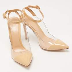 Pre Owned Gianvito Rossi Beige Leather and PVC Anise Pointed Toe Slingback Pumps Size 39