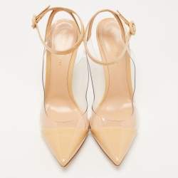 Pre Owned Gianvito Rossi Beige Leather and PVC Anise Pointed Toe Slingback Pumps Size 39