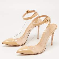 Pre Owned Gianvito Rossi Beige Leather and PVC Anise Pointed Toe Slingback Pumps Size 39