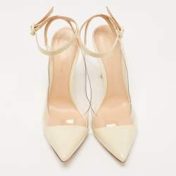 Pre Owned Gianvito Rossi White Patent Leather and PVC Anise Ankle Strap Pumps Size 40