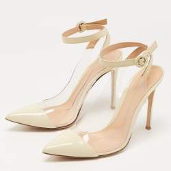 Pre Owned Gianvito Rossi White Patent Leather and PVC Anise Ankle Strap Pumps Size 40