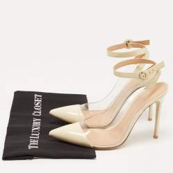 Pre Owned Gianvito Rossi White Patent Leather and PVC Anise Ankle Strap Pumps Size 40