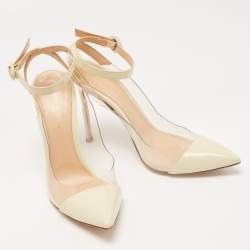 Pre Owned Gianvito Rossi White Patent Leather and PVC Anise Ankle Strap Pumps Size 40