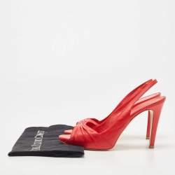 Pre Owned Gianvito Rossi Red Pleated Leather Open Toe Slingback Sandals Size 38