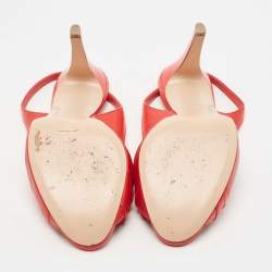 Pre Owned Gianvito Rossi Red Pleated Leather Open Toe Slingback Sandals Size 38