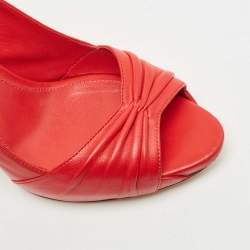 Pre Owned Gianvito Rossi Red Pleated Leather Open Toe Slingback Sandals Size 38