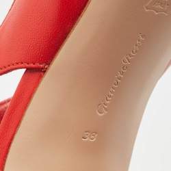 Pre Owned Gianvito Rossi Red Pleated Leather Open Toe Slingback Sandals Size 38