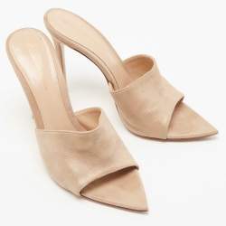 Pre Owned Gianvito Rossi Beige Glitter Nubuck Leather Alisia Slide Sandals Size 38.5