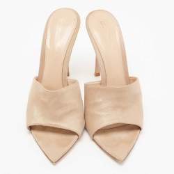 Pre Owned Gianvito Rossi Beige Glitter Nubuck Leather Alisia Slide Sandals Size 38.5