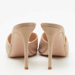 Pre Owned Gianvito Rossi Beige Glitter Nubuck Leather Alisia Slide Sandals Size 38.5