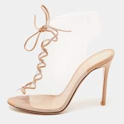 Pre Owned Gianvito Rossi Beige PVC And Leather Helmut Lace Up Boots Size 39.5