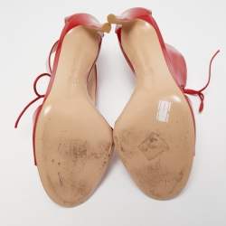 Pre Owned Gianvito Rossi Red Patent Leather T-Strap Lace Up Sandals Size 41